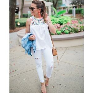 J. Crew Floral Embroidered Sleeveless Blouse